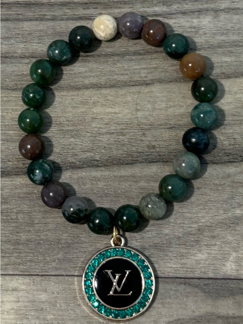 Louis Vuitton Authentic Upcycled Charm on Real Ocean Jasper Crystals Bracelet! - Picture 3 of 7